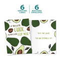 Load image into Gallery viewer, The cover and inside of Tree-Free’s Pay Extra Guac card, along with the following text: “6 greeting cards, 6 matching envelopes”
