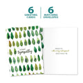Load image into Gallery viewer, The cover and inside of Tree-Free’s Sympathy Trees card, along with the following text: “6 greeting cards, 6 matching envelopes”
