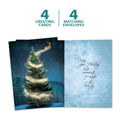 Load image into Gallery viewer, The cover and inside of Tree-Free’s Magical Reindeer card, along with the following text: “4 greeting cards, 4 matching envelopes”
