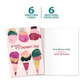 Load image into Gallery viewer, The cover and inside of Tree-Free’s Go Shorty card, along with the following text: “6 greeting cards, 6 matching envelopes”

