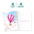 Load image into Gallery viewer, The cover and inside of Tree-Free’s Heart Soar card, along with the following text: “4 greeting cards, 4 matching envelopes”
