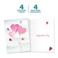 Load image into Gallery viewer, The cover and inside of Tree-Free’s Heart Balloons card, along with the following text: “4 greeting cards, 4 matching envelopes”

