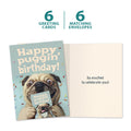 Load image into Gallery viewer, The cover and inside of Tree-Free’s Puggin Ridiculous card, along with the following text: “6 greeting cards, 6 matching envelopes”
