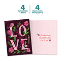 Load image into Gallery viewer, The cover and inside of Tree-Free’s Love Flowers card, along with the following text: “4 greeting cards, 4 matching envelopes”
