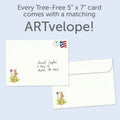 Load image into Gallery viewer, The envelope for Tree-Free’s Floral Bunnies card, along with the following text: “Every Tree-Free 5x7 card comes with a matching ARTvelope!”

