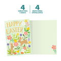 Load image into Gallery viewer, The cover and inside of Tree-Free’s Floral Bunnies card, along with the following text: “4 greeting cards, 4 matching envelopes”
