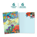 Load image into Gallery viewer, The cover and inside of Tree-Free’s Hopeful Bird card, along with the following text: “6 greeting cards, 6 matching envelopes”
