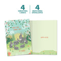Load image into Gallery viewer, The cover and inside of Tree-Free’s Bunny Family Wishes card, along with the following text: “4 greeting cards, 4 matching envelopes”
