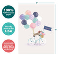 Load image into Gallery viewer, The cover of Tree-Free’s Miss You card with lines demonstrating its 5x7 dimensions, along with the following text: “100% PCW recycled paper, proudly made in the USA, sustainably printed on extra-thick card stock”
