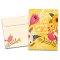 Load image into Gallery viewer, The cover of Tree-Free&#39;s Cumpleanos Bird card, along with its matching envelope.

