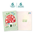 Load image into Gallery viewer, The cover and inside of Tree-Free’s Mushroom House card, along with the following text: “6 greeting cards, 6 matching envelopes”
