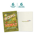 Load image into Gallery viewer, The cover and inside of Tree-Free’s Home is Where card, along with the following text: “6 greeting cards, 6 matching envelopes”
