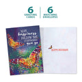 Load image into Gallery viewer, The cover and inside of Tree-Free’s Everywhere You Go card, along with the following text: “6 greeting cards, 6 matching envelopes”
