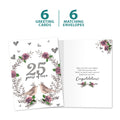 Load image into Gallery viewer, The cover and inside of Tree-Free’s 25 Years of Love card, along with the following text: “6 greeting cards, 6 matching envelopes”
