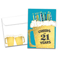 Load image into Gallery viewer, The cover of Tree-Free&#39;s Cheers to 21 card, along with its matching envelope.
