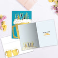 Load image into Gallery viewer, The inside of Tree-Free’s Cheers to 21 card, with the cover and envelope in the background.
