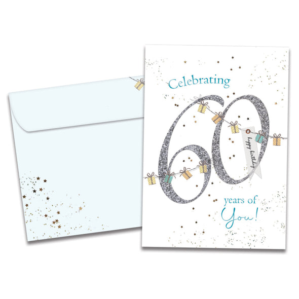 The cover of Tree-Free's Spectacular 60 card, along with its matching envelope.