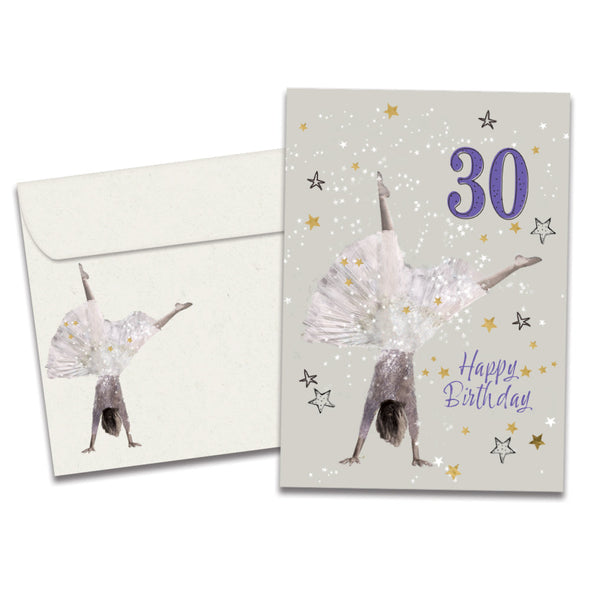 The cover of Tree-Free's Exuberant 30 card, along with its matching envelope.