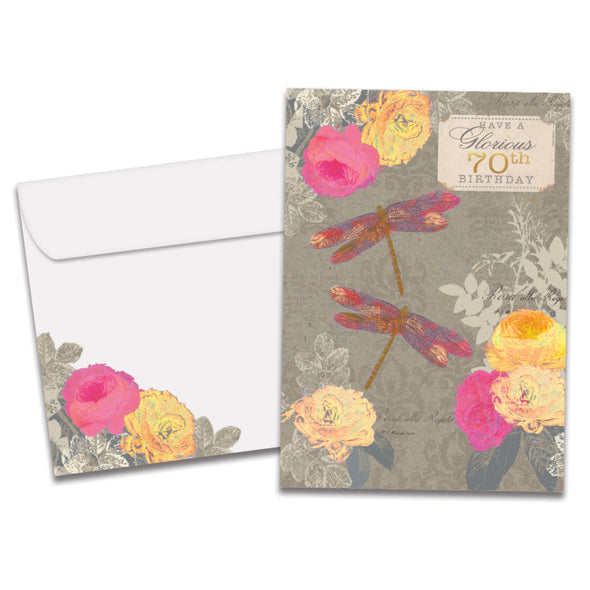 The cover of Tree-Free's Glorious 70 card, along with its matching envelope.