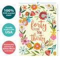 Load image into Gallery viewer, The cover of Tree-Free’s 40 is the New 30 card with lines demonstrating its 5x7 dimensions, along with the following text: “100% PCW recycled paper, proudly made in the USA, sustainably printed on extra-thick card stock”

