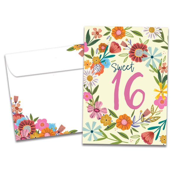 The cover of Tree-Free's Sweet 16 card, along with its matching envelope.