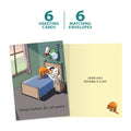 Load image into Gallery viewer, The cover and inside of Tree-Free’s Snooze Buttons card, along with the following text: “6 greeting cards, 6 matching envelopes”

