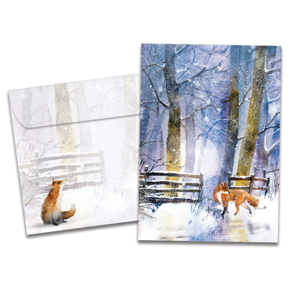 The cover of Tree-Free's Forgiving Fox card, along with its matching envelope.