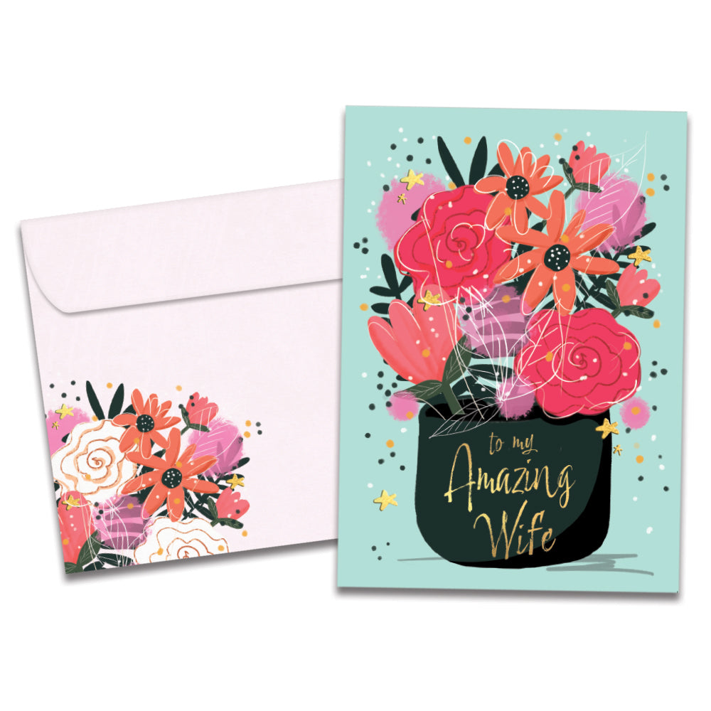 The cover of Tree-Free's Beautiful Wife card, along with its matching envelope.