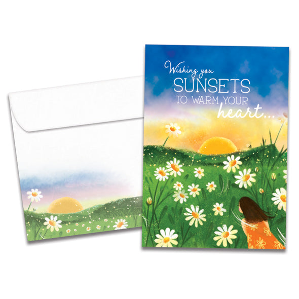 The cover of Tree-Free's Sunset Wish card, along with its matching envelope.
