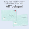 Load image into Gallery viewer, The envelope for Tree-Free’s Loved Beyond Measure card, along with the following text: “Every Tree-Free 5x7 card comes with a matching ARTvelope!”

