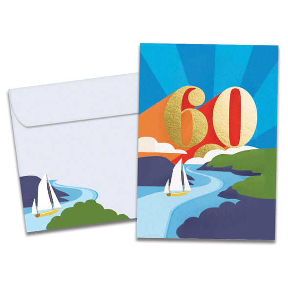 The cover of Tree-Free's Smooth Sailing 60 card, along with its matching envelope.