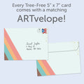 Load image into Gallery viewer, The envelope for Tree-Free’s Bravo Congrats card, along with the following text: “Every Tree-Free 5x7 card comes with a matching ARTvelope!”
