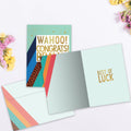 Load image into Gallery viewer, The inside of Tree-Free’s Bravo Congrats card, with the cover and envelope in the background.
