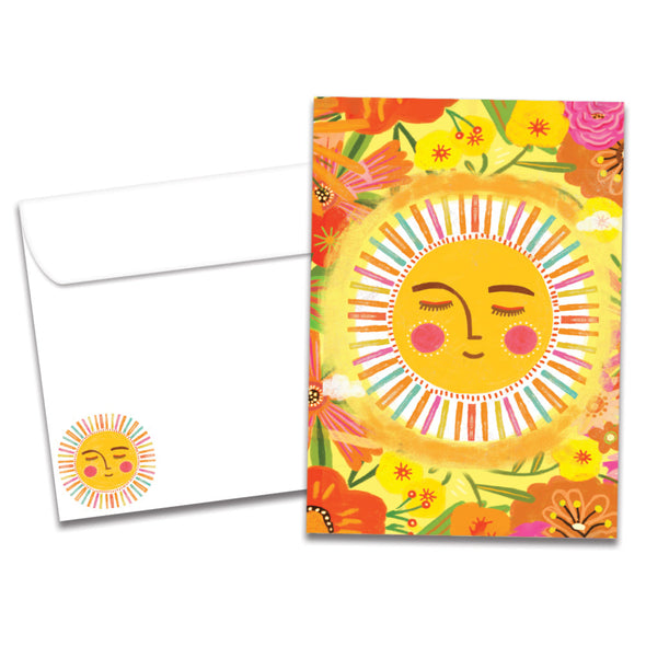 The cover of Tree-Free's Grateful Sun card, along with its matching envelope.