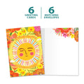 Load image into Gallery viewer, The cover and inside of Tree-Free’s Grateful Sun card, along with the following text: “6 greeting cards, 6 matching envelopes”
