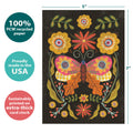 Load image into Gallery viewer, The cover of Tree-Free’s Beautiful Change card with lines demonstrating its 5x7 dimensions, along with the following text: “100% PCW recycled paper, proudly made in the USA, sustainably printed on extra-thick card stock”

