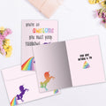 Load image into Gallery viewer, The inside of Tree-Free’s Awesome Rainbows card, with the cover and envelope in the background.
