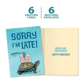 Load image into Gallery viewer, The cover and inside of Tree-Free’s Better Late Than Never card, along with the following text: “6 greeting cards, 6 matching envelopes”
