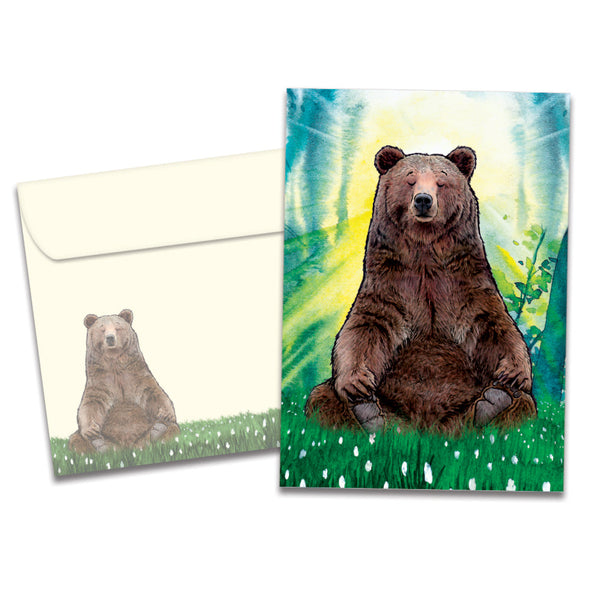The cover of Tree-Free's Peaceful Bear card, along with its matching envelope.