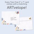 Load image into Gallery viewer, The envelope for Tree-Free’s What She Became card, along with the following text: “Every Tree-Free 5x7 card comes with a matching ARTvelope!”
