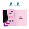 Load image into Gallery viewer, The cover and inside of Tree-Free’s Socks and Pants card, along with the following text: “6 greeting cards, 6 matching envelopes”
