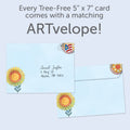 Load image into Gallery viewer, The envelope for Tree-Free’s Golden Glow card, along with the following text: “Every Tree-Free 5x7 card comes with a matching ARTvelope!”

