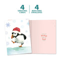 Load image into Gallery viewer, The cover and inside of Tree-Free’s Puffin Dance card, along with the following text: “4 greeting cards, 4 matching envelopes”
