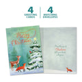 Load image into Gallery viewer, The cover and inside of Tree-Free’s Winter Joy card, along with the following text: “4 greeting cards, 4 matching envelopes”
