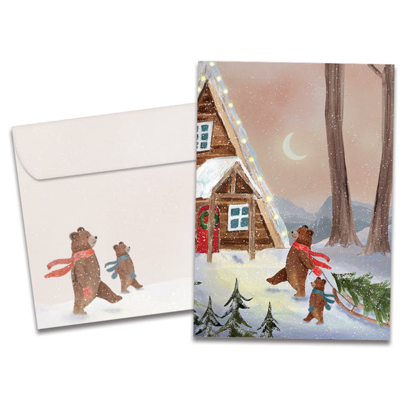The cover of Tree-Free's Unforgettable Bears card, along with its matching envelope.