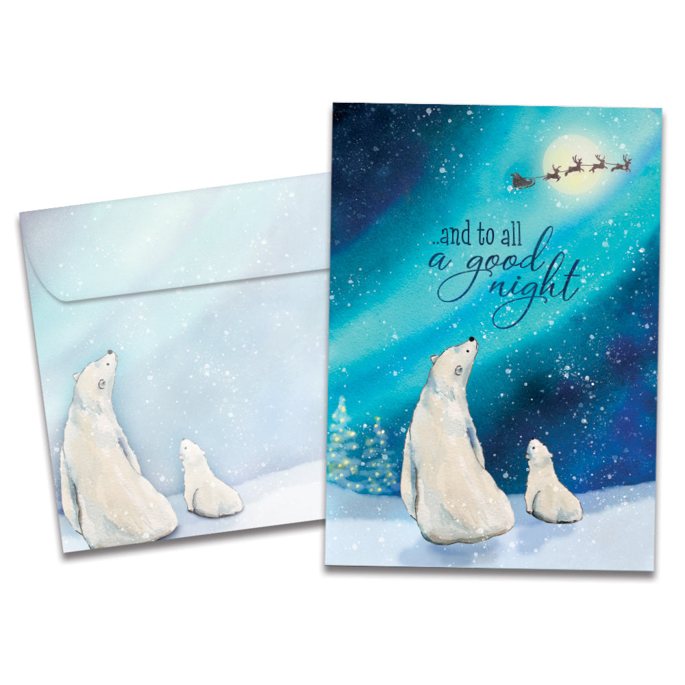The cover of Tree-Free's Polar Bear Wonder card, along with its matching envelope.