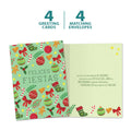 Load image into Gallery viewer, The cover and inside of Tree-Free’s Fiestas Pattern card, along with the following text: “4 greeting cards, 4 matching envelopes”
