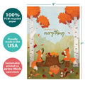 Load image into Gallery viewer, The cover of Tree-Free’s Grateful Foxes card with lines demonstrating its 5x7 dimensions, along with the following text: “100% PCW recycled paper, proudly made in the USA, sustainably printed on extra-thick card stock”
