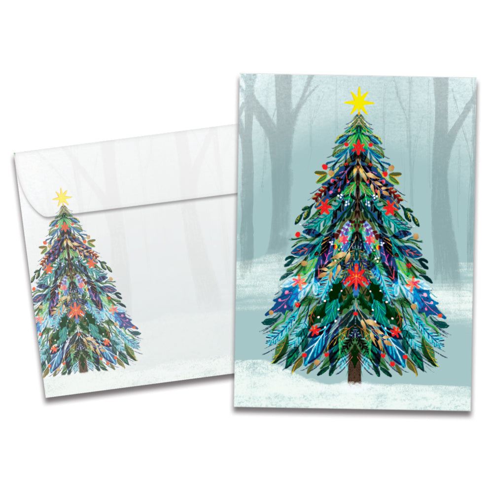 The cover of Tree-Free's Tree Sparkle card, along with its matching envelope.