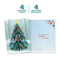 Load image into Gallery viewer, The cover and inside of Tree-Free’s Tree Sparkle card, along with the following text: “4 greeting cards, 4 matching envelopes”
